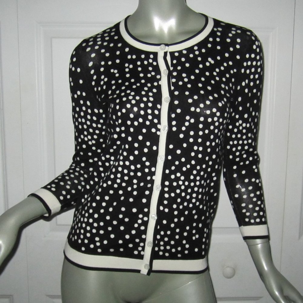TALBOTS Black/White Polka Dot Cardigan Sweater NWT